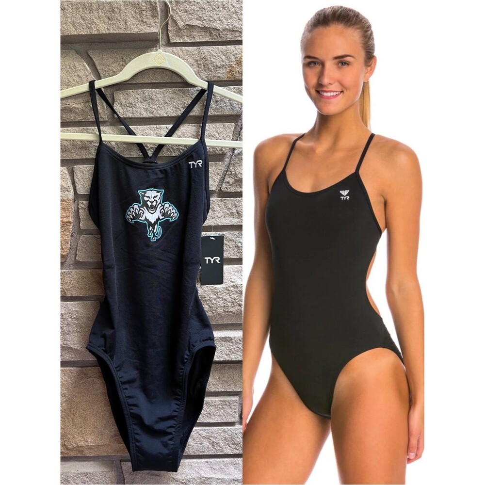 TYR Black Minimal-Strap Women's One-Piece Swimwear Panther Small NWT